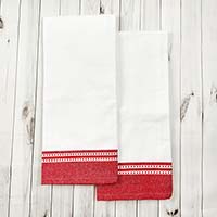Wide Dobby Border Kitchen Towel - Red Border